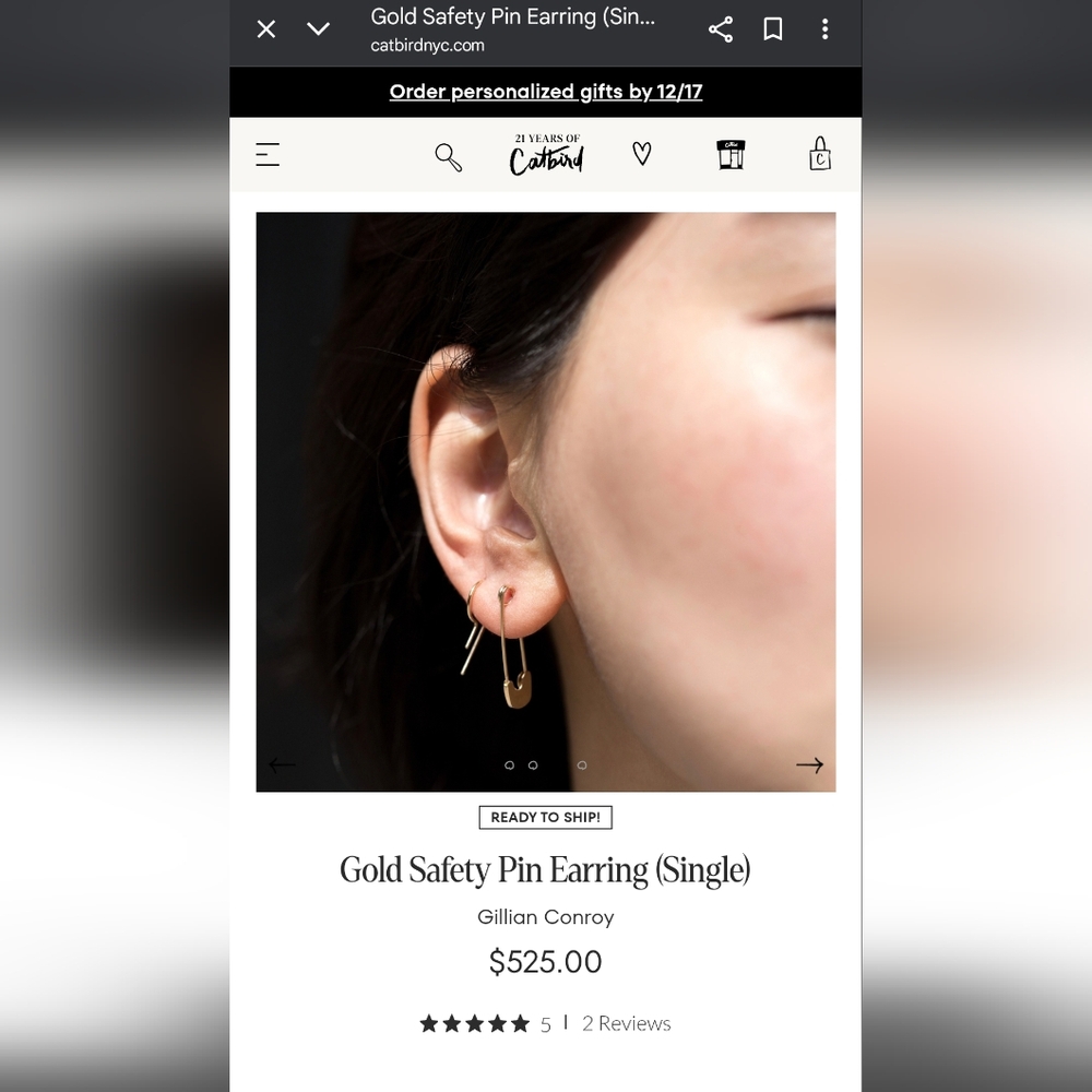 Catbird Safety Pin Earring - Picture 5 of 5